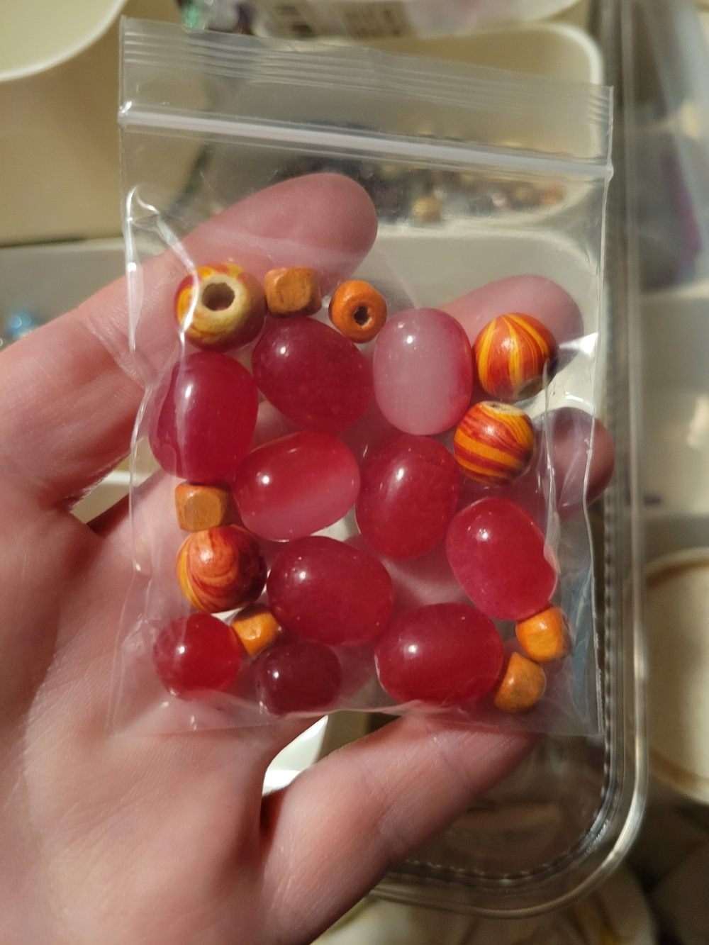 Red Glass And Orange + Yellow Orange Wooden Beads - Picture 1 of 3